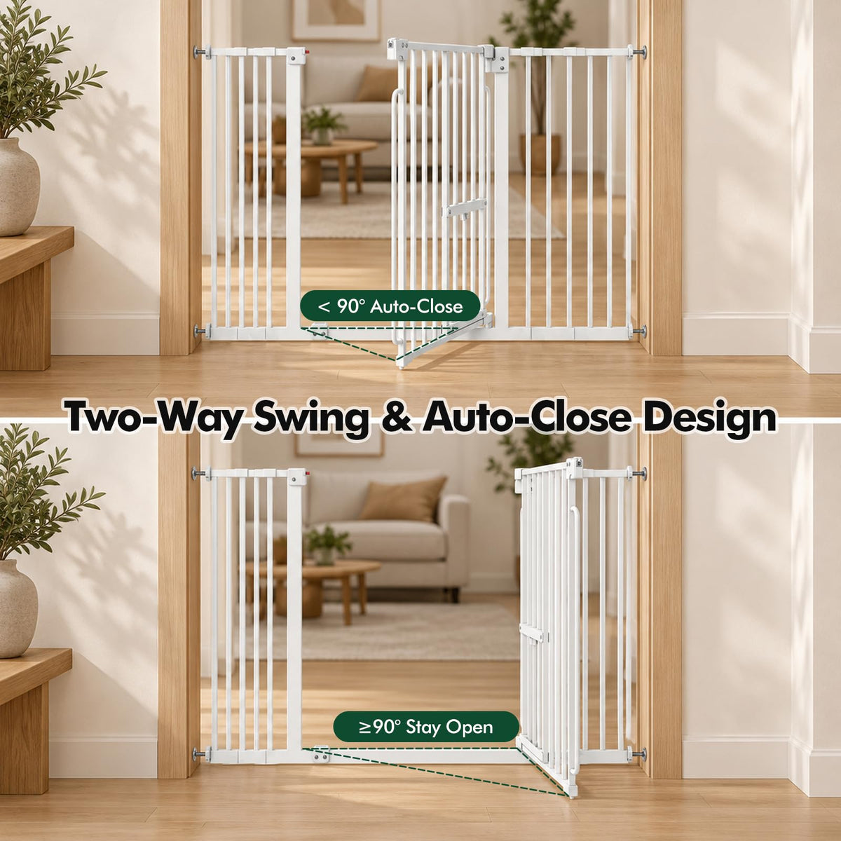 Extra Wide Pet Gate with Cat Door (White / 29.5-48"Wide,30"Tall)