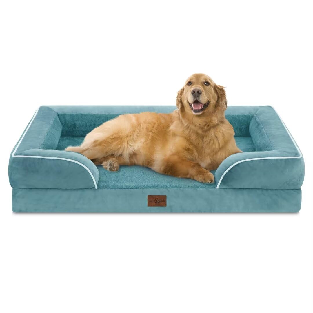 Waterproof Orthopedic Dog Bed for Extra Large Dogs (42.0"L x 30.0"W x 8.5"Th / Washed Blue)