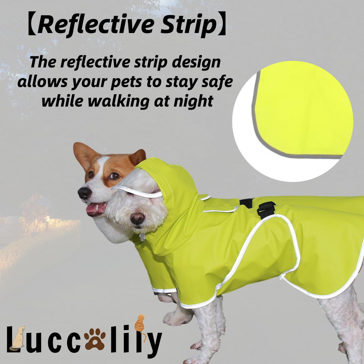 Dog Rain Jacket with Hood for Small Medium Dog (Light Green / Small)