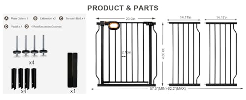 57.5 62.2 Inch Baby Gates Extra Wide for Doorways (Black / 57.5-62.2inch)