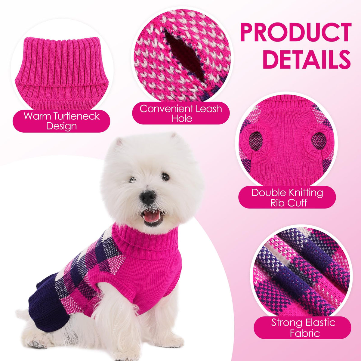 Dog Sweater Dress Plaid Knitwear for Medium Dogs Girl Christmas Clothes (Navy / Medium)