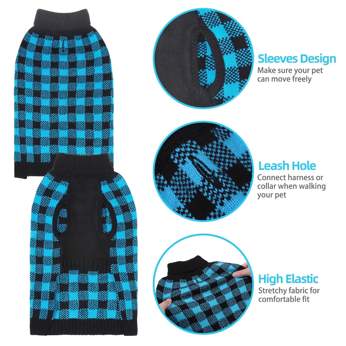 Dog Sweaters for Large Medium Small Dogs (S - Chest 16", Back 12" / Blue&Black)