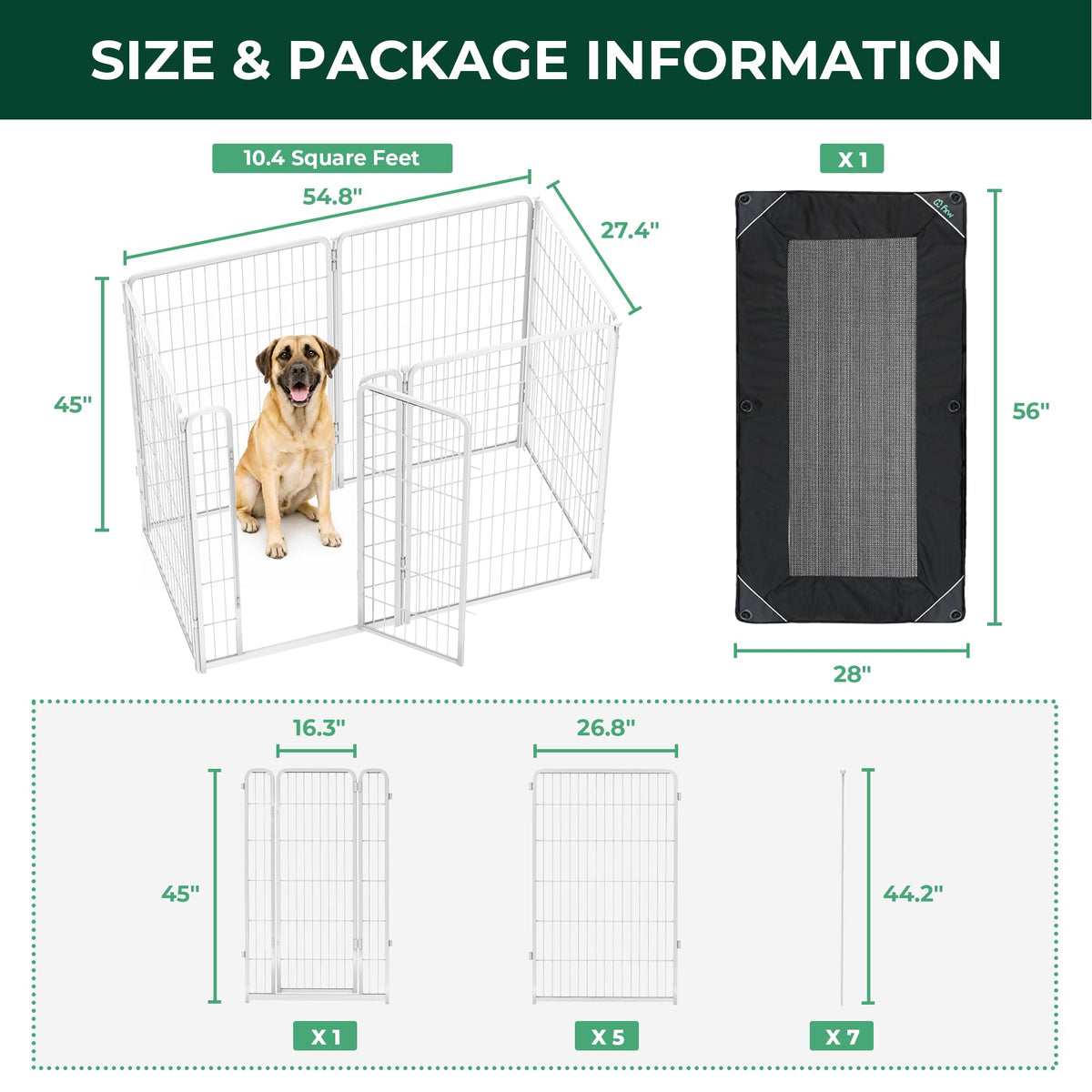 Homeplus Indoor Dog Playpen with Mesh Top Cover (White / 45"H)