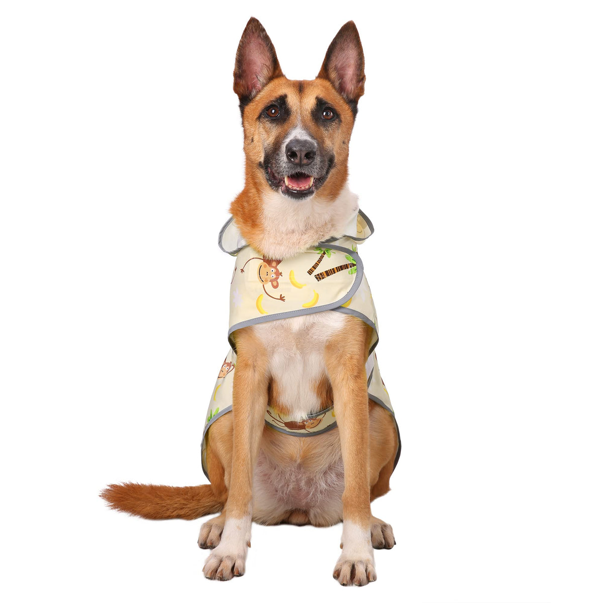 Dog Raincoat for Large Dogs Waterproof Jacket Hooded Rain Coats with Reflective Strips Leash Hole & Poncho Adjustable Fit (Monkey Banana / Large)