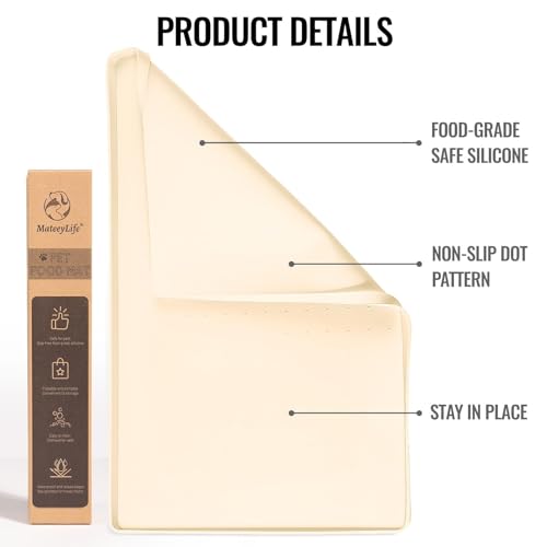 Silicone Cat & Dog Food Mat for Floors Waterproof (Beige / 18"L x 12"W)
