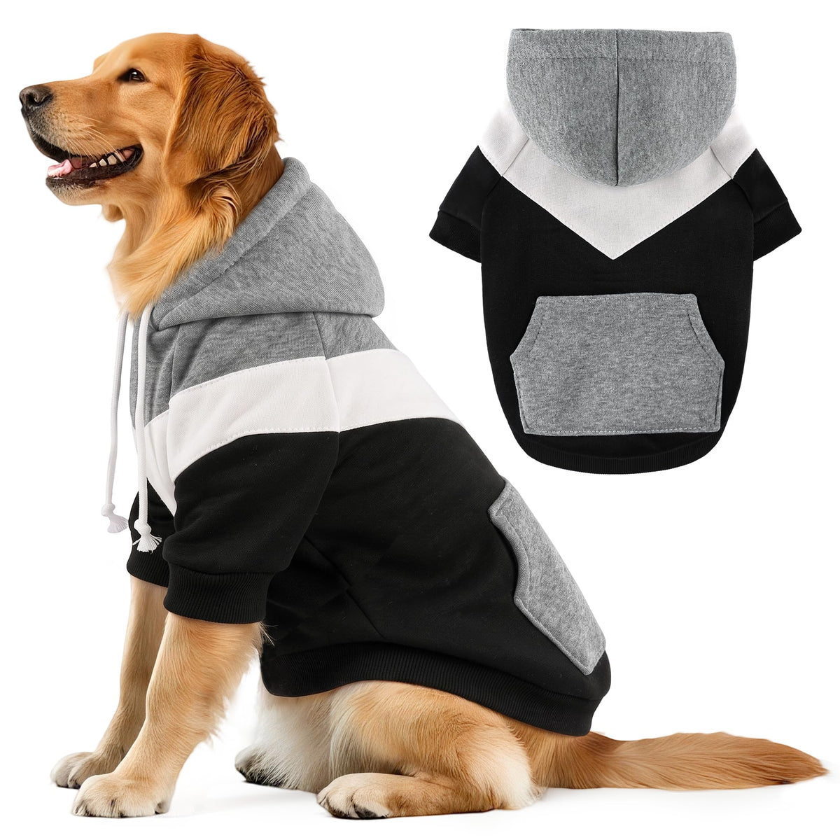 Dog Basic Hoodie Soft Dog Clothes Cold Weather Sweaters for Medium Large Dogs Cozy Fabric Warm Sweatshirt with Leash Hole for Boys (Midnight Grey / XXL (Back: 30.71",Chest:37", 55-80lbs))