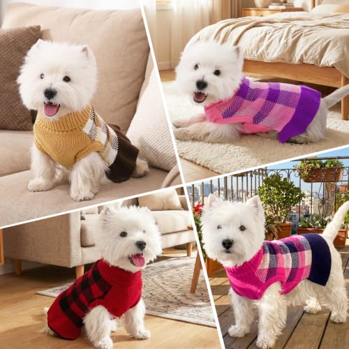 Dog Sweater Dress Plaid Knitwear for Small Dogs Girl Christmas Clothes (Coffee / XX-Small)