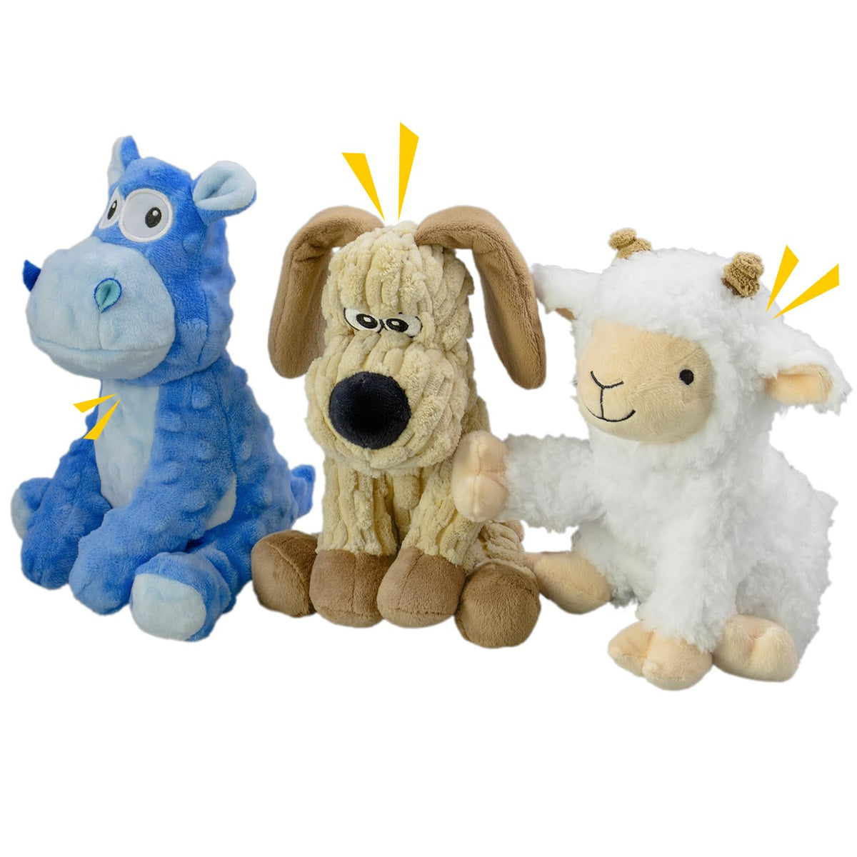 Squeaky Stuffed 3PCS Dog Toys (Blue&Khaki&White)