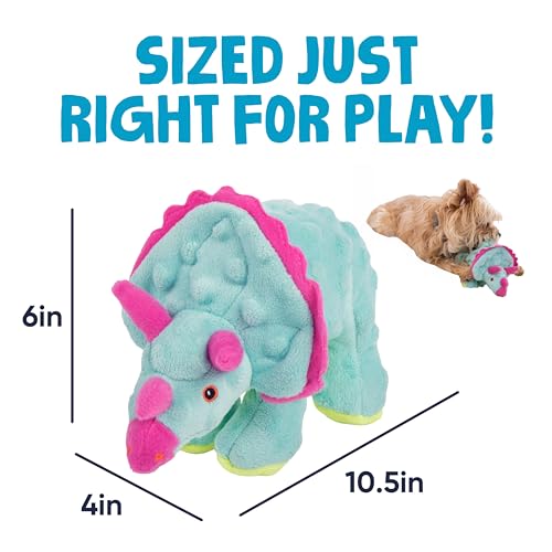 Dinos Frills Squeaky Plush Dog Toy with Chew Guard Technology (Dinos Frills (Teal) / Small)