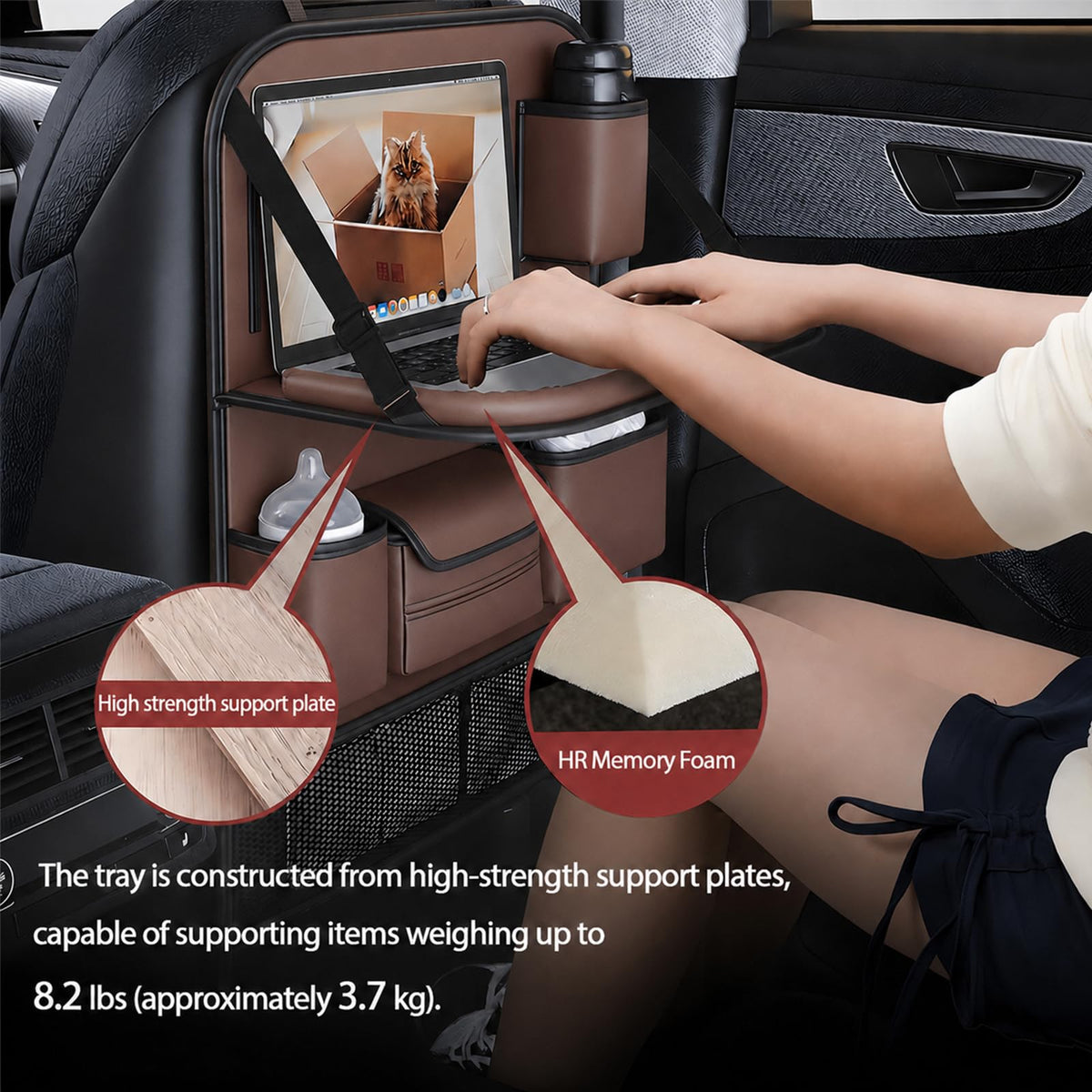 2 Pack Leather Car Backseat Organizer with Foldable Table Tray (Brown)