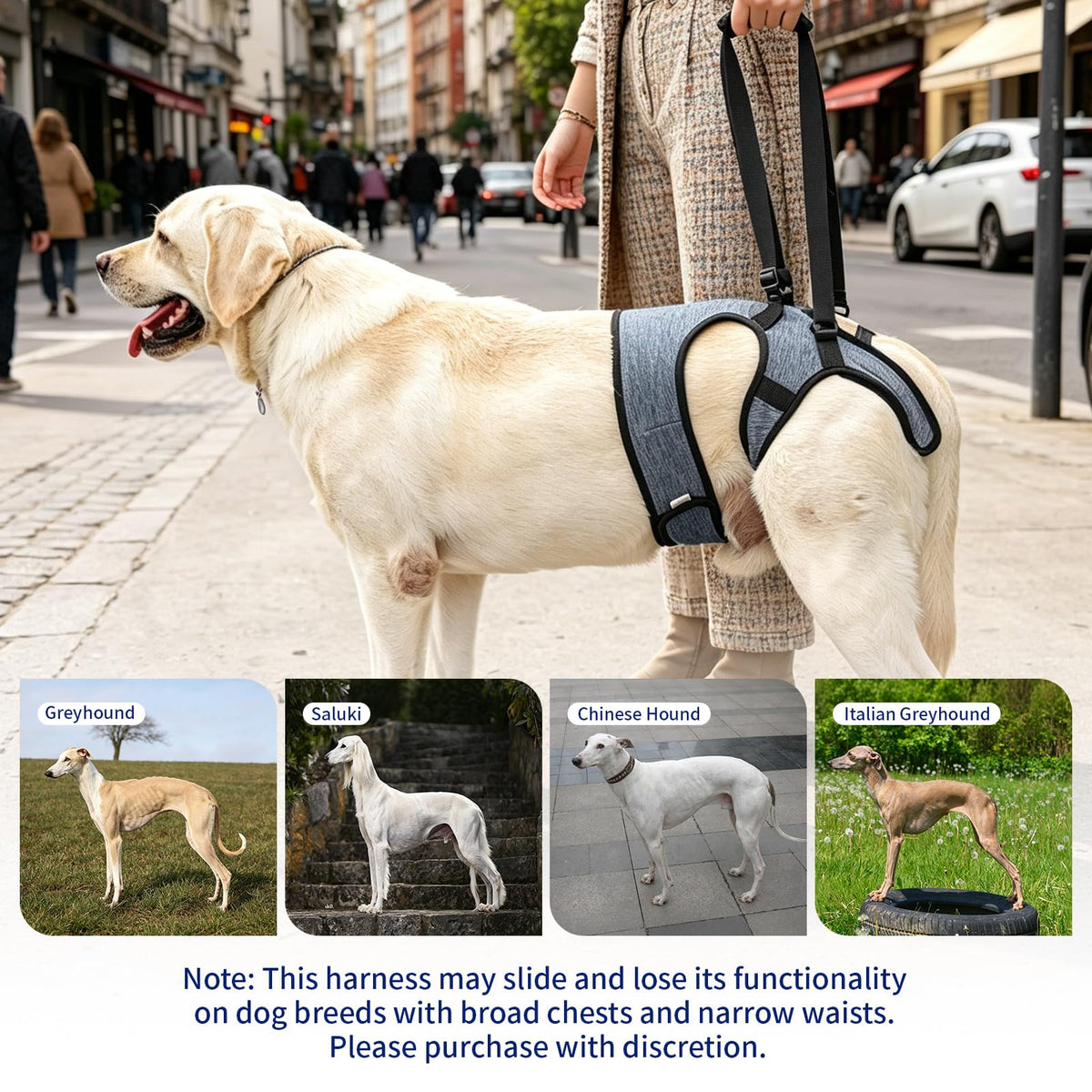 Dog Lift Harness (Grey / XL(Waist:24-29",Weight:55-77lb))