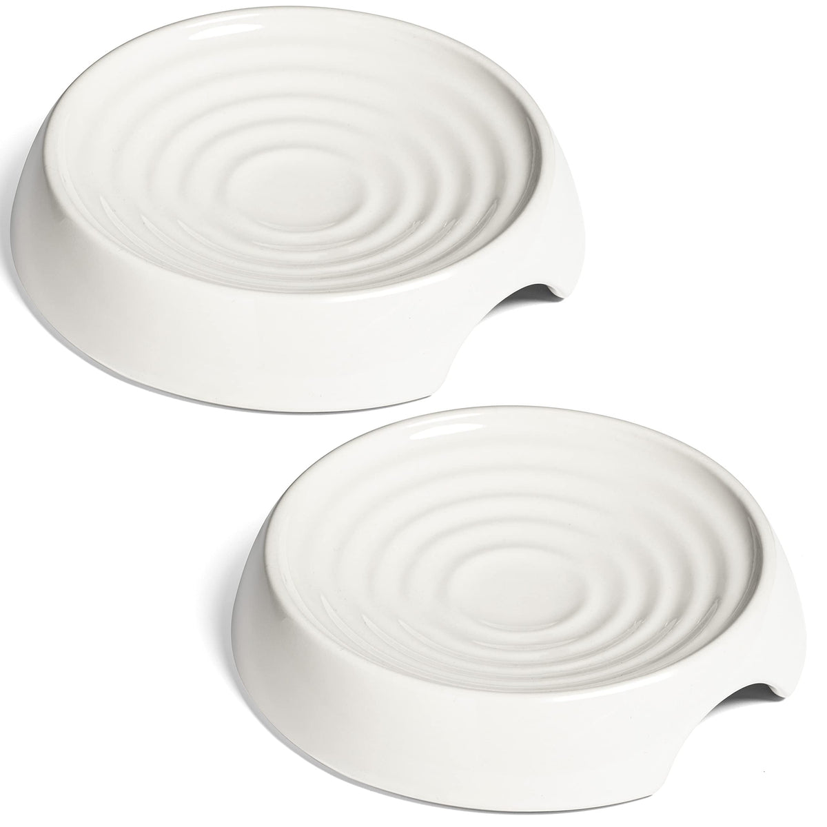 Cat Bowls Whisker Friendly Food Bowl for Indoor Cats (Dish - Set of Two / Ceramic, White)
