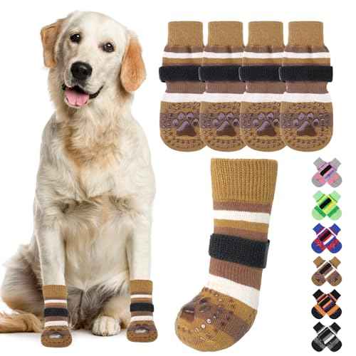 Dog Socks for Hot Pavement (Brown+Beige / X‑Large(4 Pack))