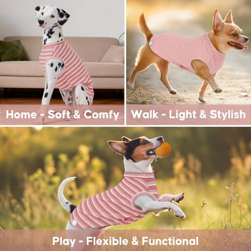 2Pack Waffle Dog Shirt for Small Dogs Striped Dog Sweater Tank Top (Large (12-18lbs) / 2Pack(Pink+Striped))