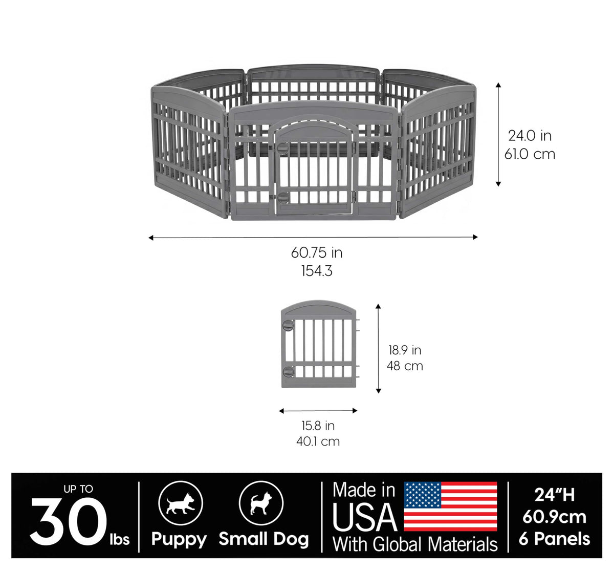 24" Dog Playpen (6 Panel - 24" H / Gray)