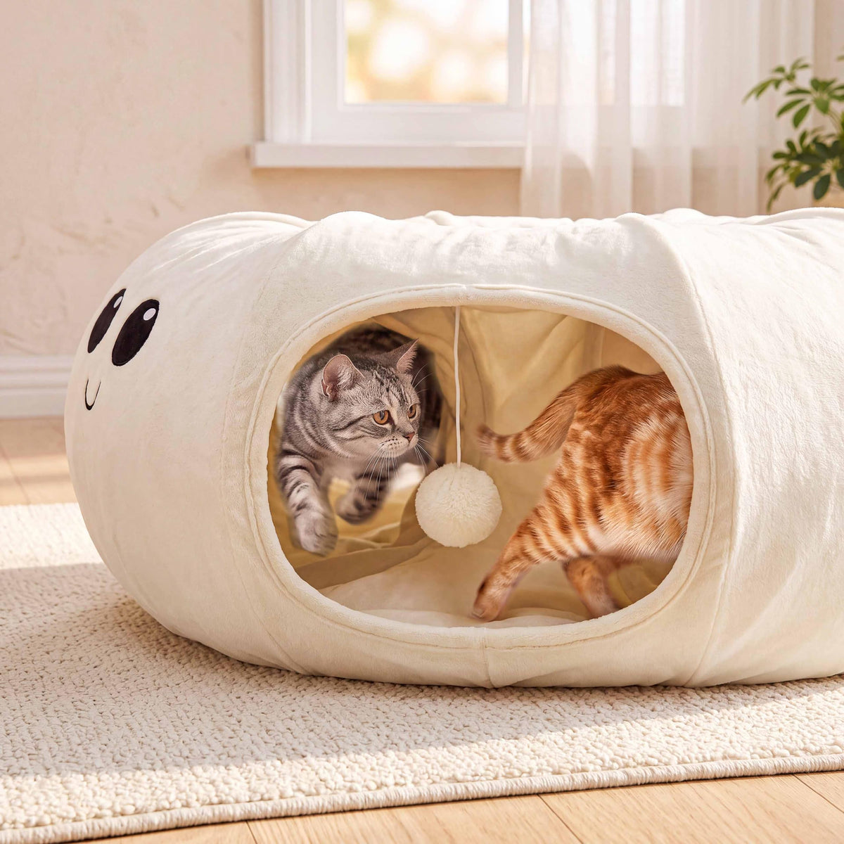 Cat Tunnel Bed with 20 Cat Toys (White / Large)