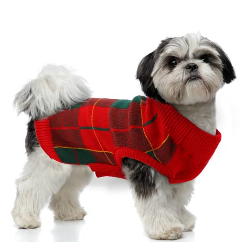Christmas Plaid Dog Sweater with Leash Hole (Medium / Red/Green)