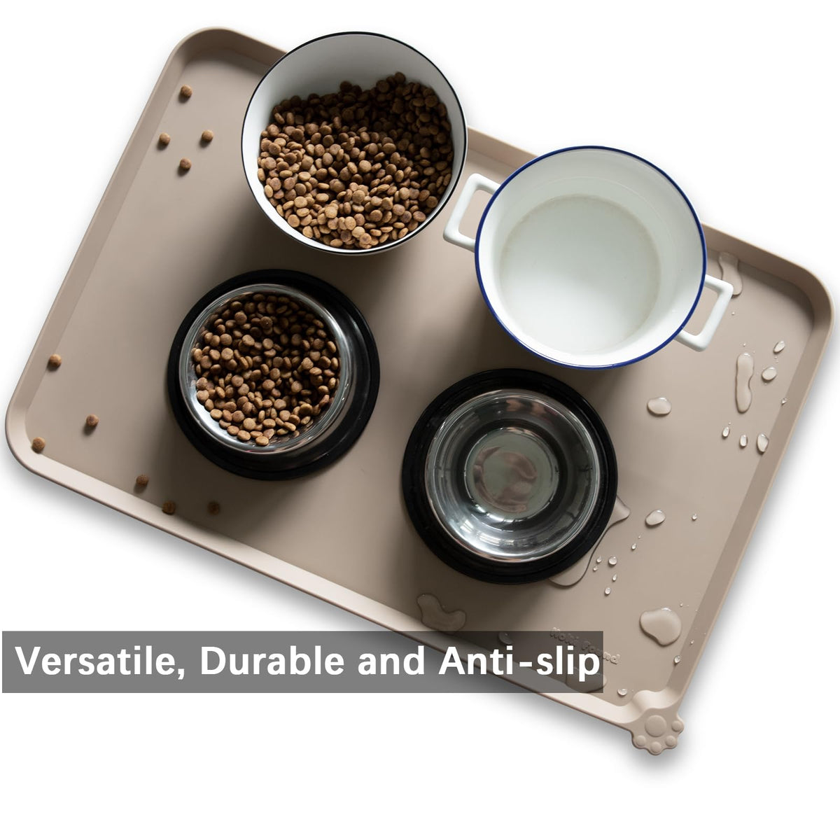 Large Silicone Pet Food Mats (24" x 16" / Tan)