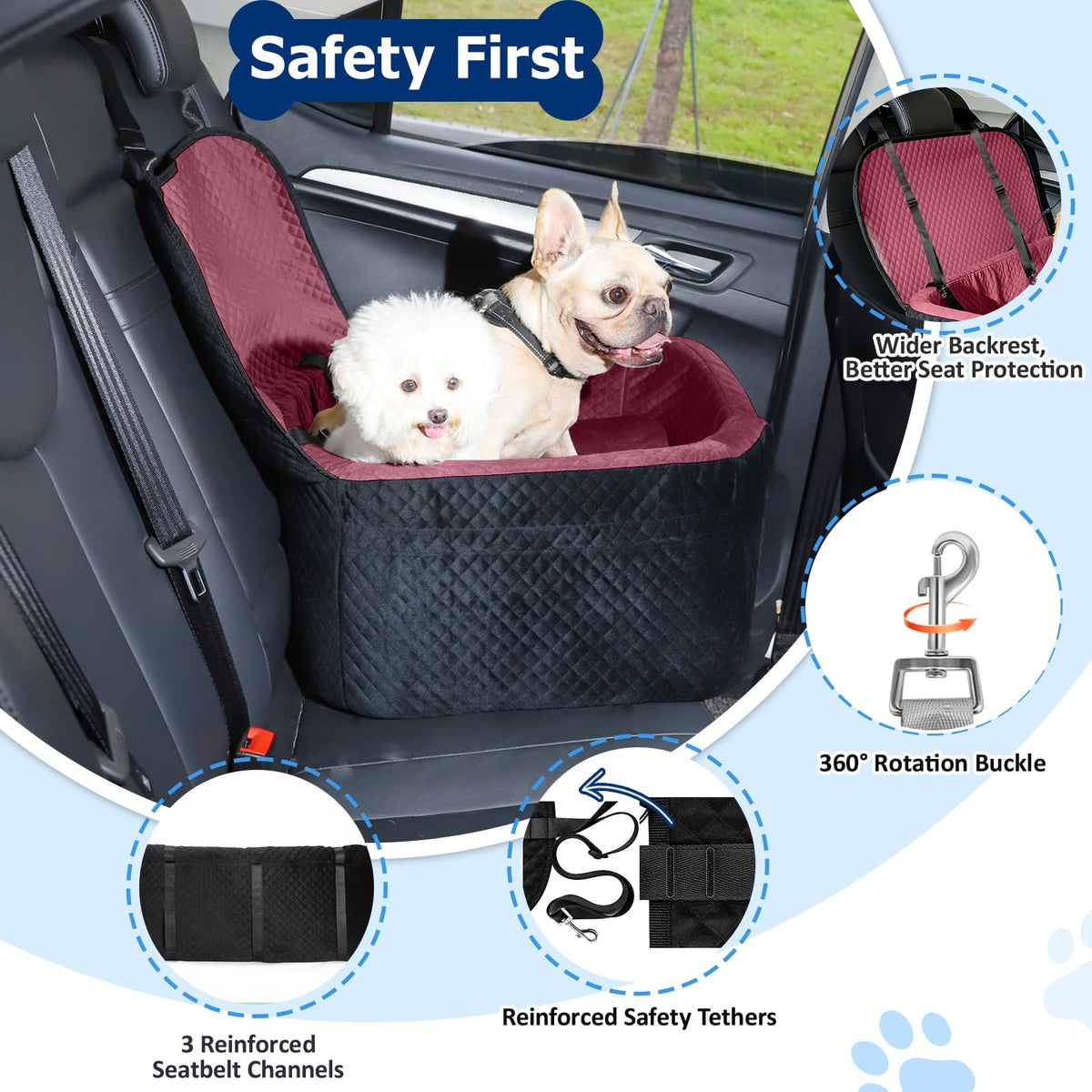 Large Dog Car Seat for Medium Sized Dogs Under 55lbs or 2 Smalls (Mauve / Large)