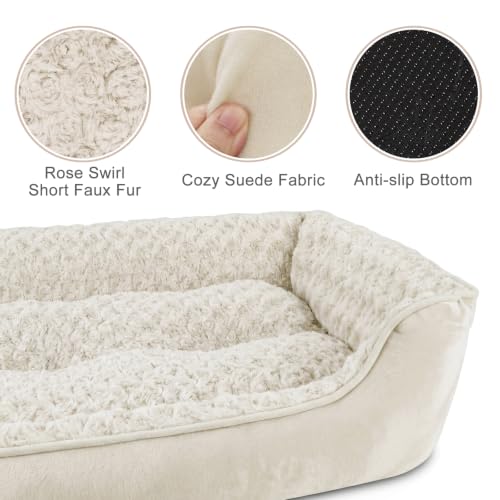 Rectangle Dog Bed for Large Medium Small Dogs (Cream / XXL(42"x 30"x 10"))