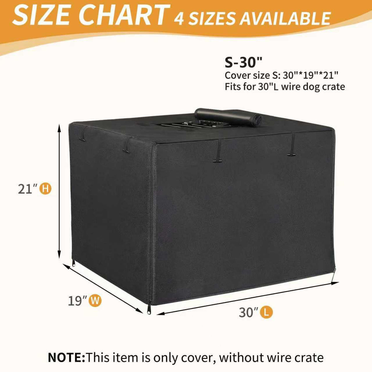Dog Crate Cover 30 Inch Waterproof Pet Kennel Cover 600D Heavy Duty Dog Cage Cover Universal Fit for Most Wire Pet Crates (30.0"L x 19.0"W x 21.0"H / Black)