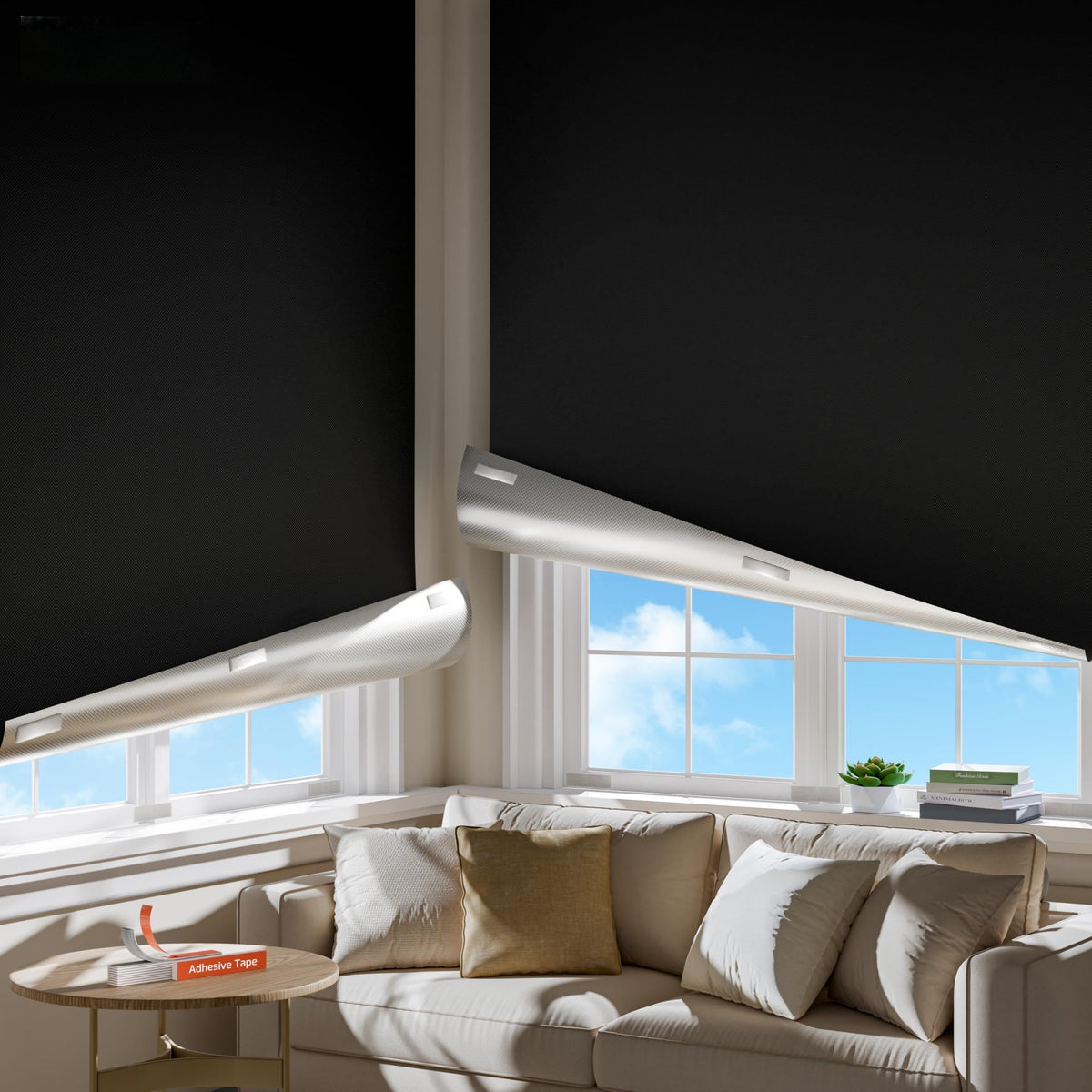 Portable Blackout Curtains for Bedroom 58" Wide x 68" Long 2 Pack (Black / 58"W x 68"L (Pack of 2))