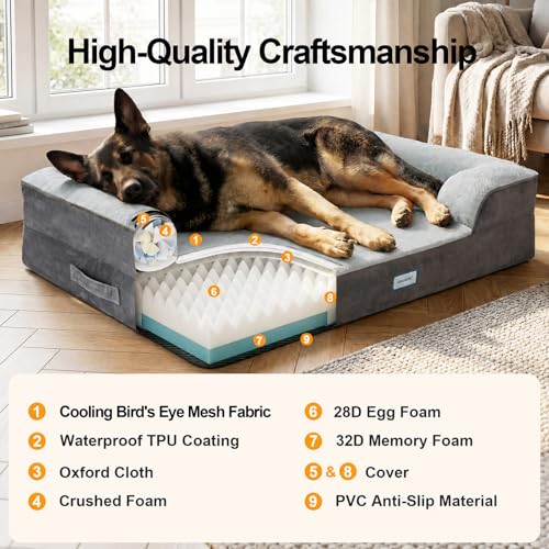 Orthopedic Cooling Dog Bed Couch (44" x 29" x 7" C / 01-Gray)
