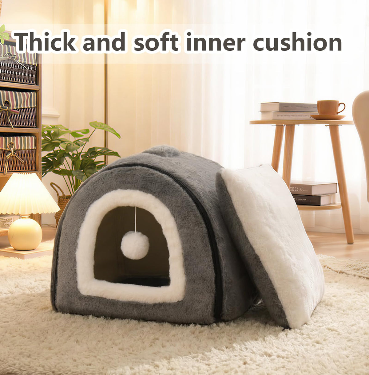 Cat Bed for Indoor Cats (Dark Grey / L:(17.5"×16.9"×15.9"))