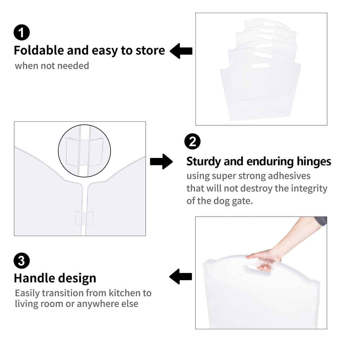 Extra Wide Clear Acrylic Freestanding Dog Gates for the House (6 Panel - 120''W x 24''H)