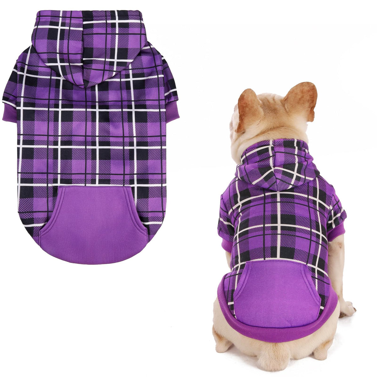 Plaid Dog Hoodie (Purple / S-Medium)
