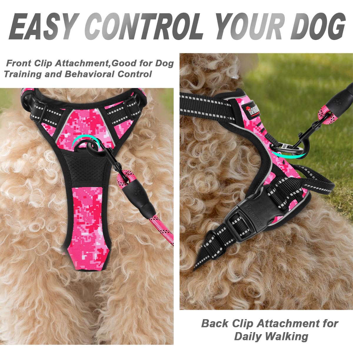 Dog Harness No Pull for Small Sized Dog Front Back Clips (X-Small(Chest:15.5-19.5”) / Pink Camo)