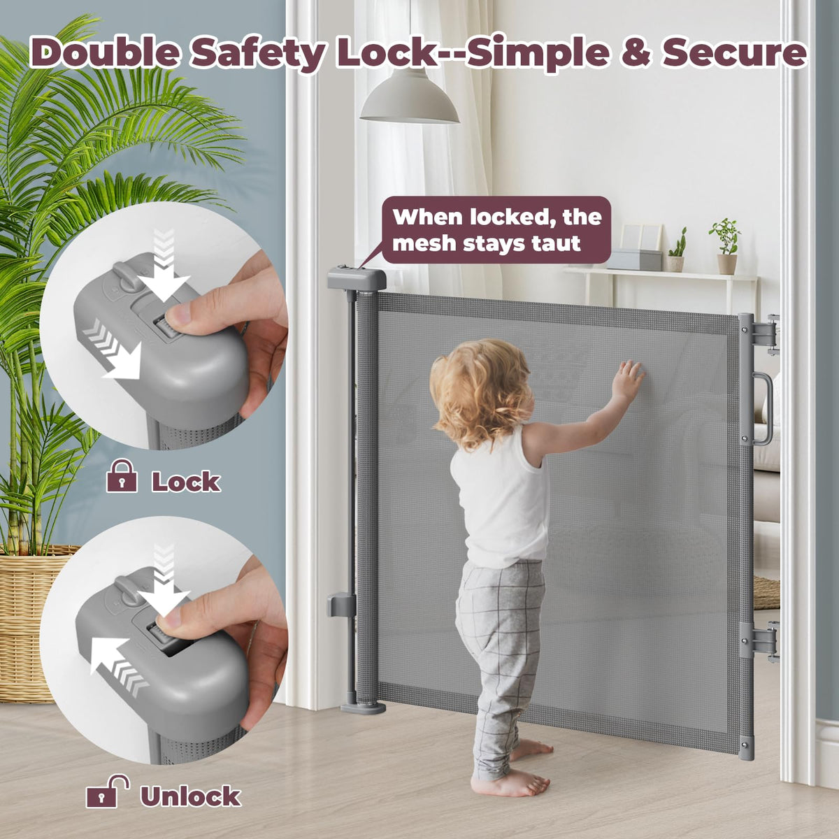 Retractable Baby Gates 2 Pack (Gray / 34" Tall x 55" Wide (2Pack))