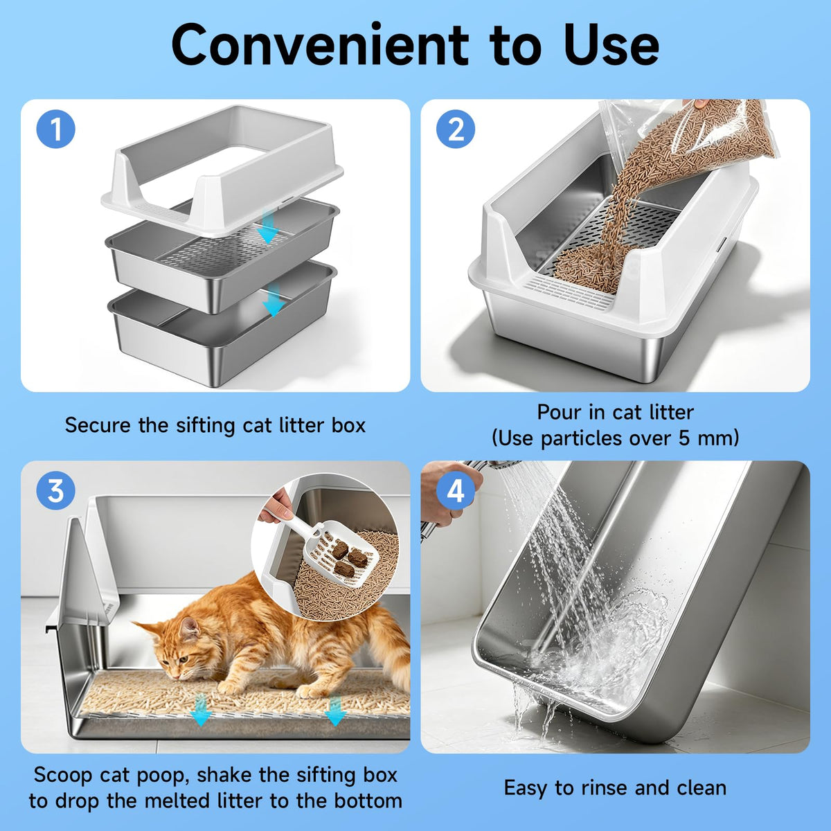 Stainless Steel Sifting Cat Litter Box for Pine Pellets (Light Gray-sifter)