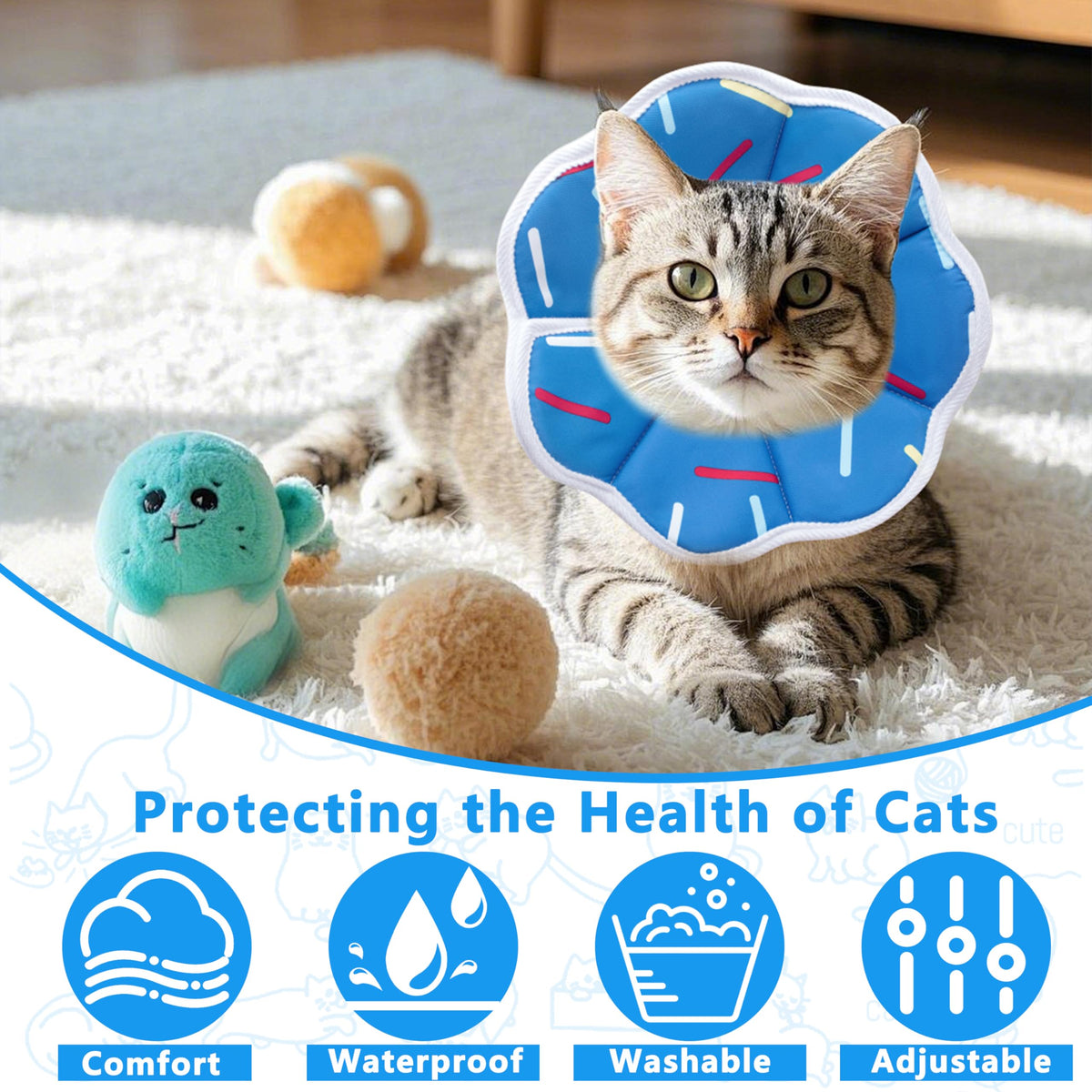 Soft Adjustable Cat Cone Collar (Blue Stripe / X-Small)