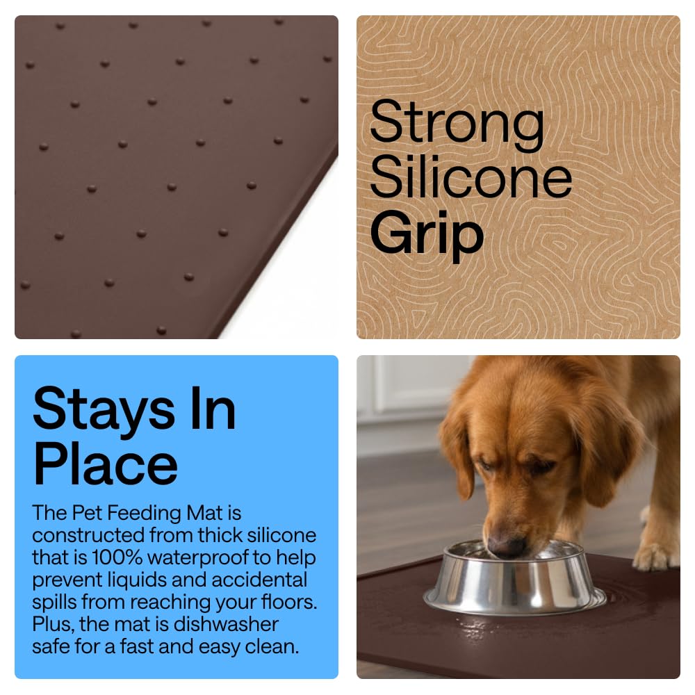 Dog Food Mat 100% Waterproof Silicone (Brown / 32"l X 24"w)