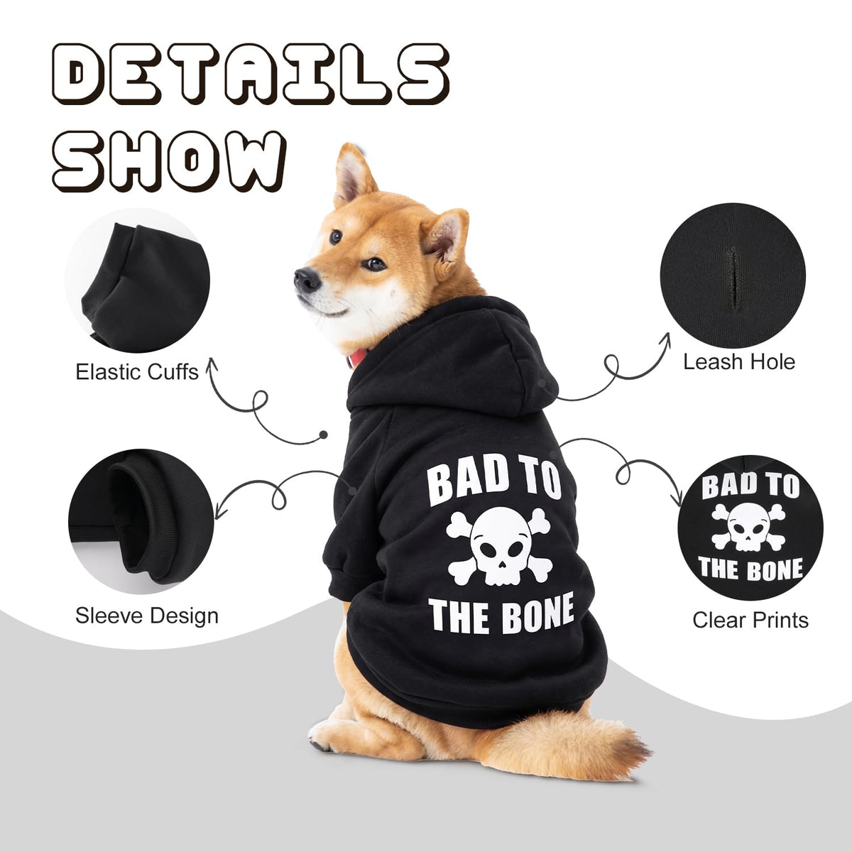 Dog Basic Hoodie Soft Dog Clothes Cold Weather Sweaters for Medium Large Dogs Cozy Fabric Warm Sweatshirt with Leash Hole for Boys (Skull / L (Back: 20.47",Chest: 28.35",20-35lbs))