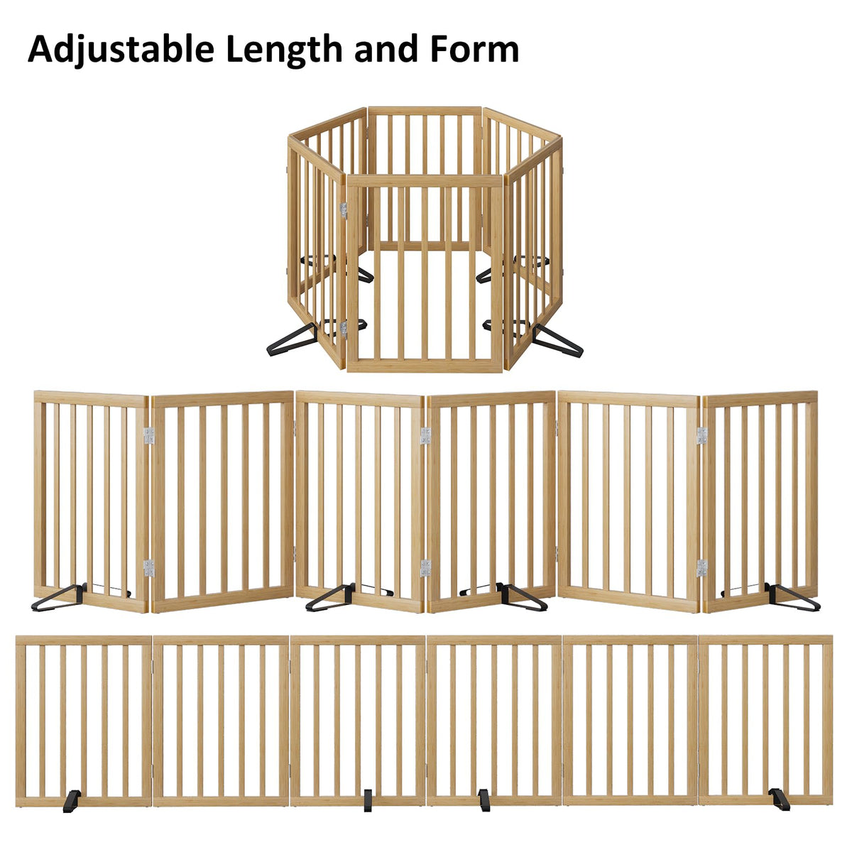 Extra Wide Dog Gates for Doorways (Bamboo Dog Gate Natural / 6 Panel - 110 inches Wide)