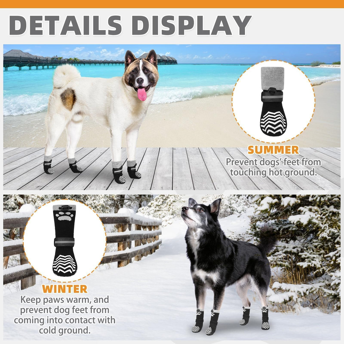 Non Slip Dog Socks for Hot Pavement to Prevent Licking Paws (Black / X‑Small (4 Pack))