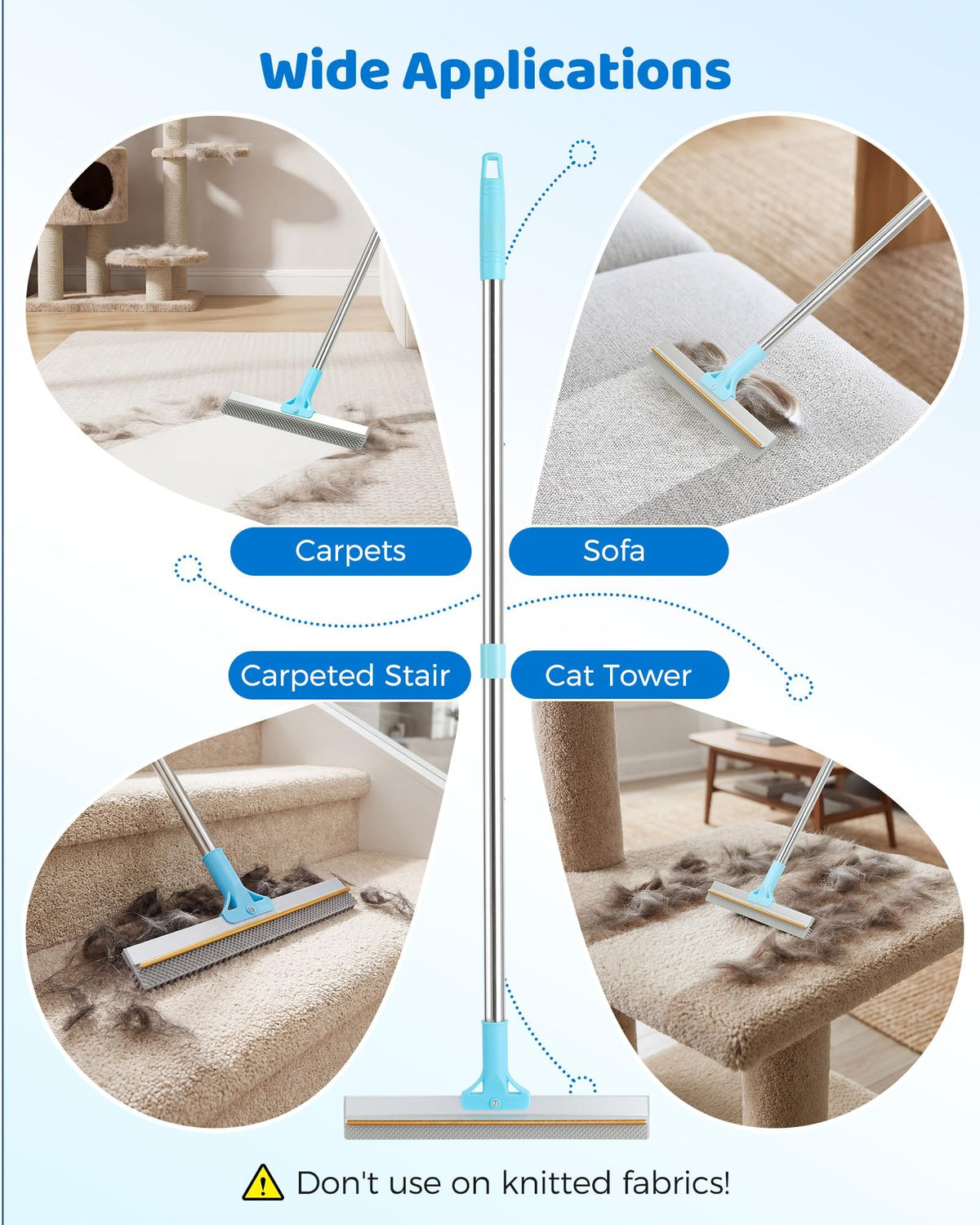 Carpet Rake for Pet Hair Removal (Silver)