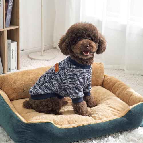 2 Pack Dog Sweaters for Small Dogs Girl Boy Winter Fleece Clothes Warm Soft Dog Sweatshirt Outfit for Dogs Cats Pet Apparel (Grey+Navy Blue / M (Back: 13.7", Chest: 17.7", 10-14 lbs))