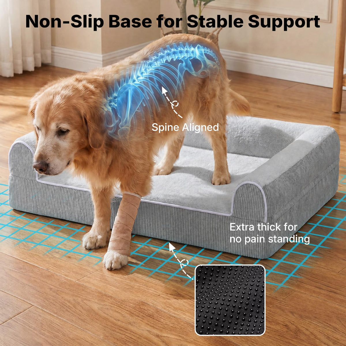 Orthopedic Dog Beds Large Sized Dog (Light Grey / 41"L x 32"W x 10"Th)