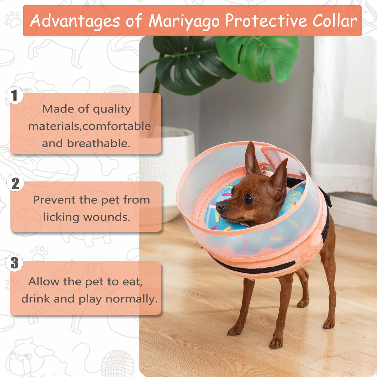 Inflatable Dog Cone Collar with Enhanced Anti (Small / Donut Blue)