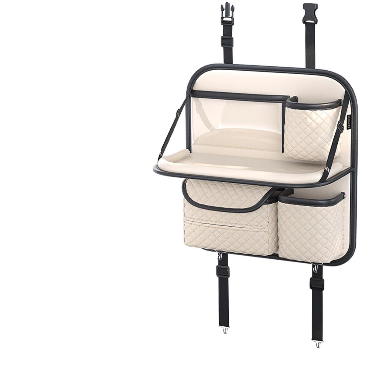 PU Leather Backseat Car Organizer with Tray (Beige)