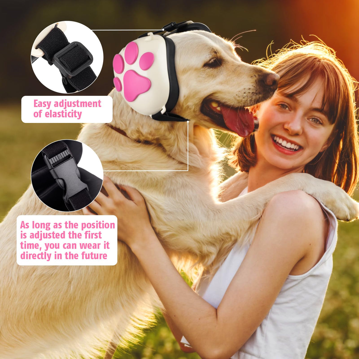 Dog Ear Muffs Noise Protection (White-pink / X-Large)