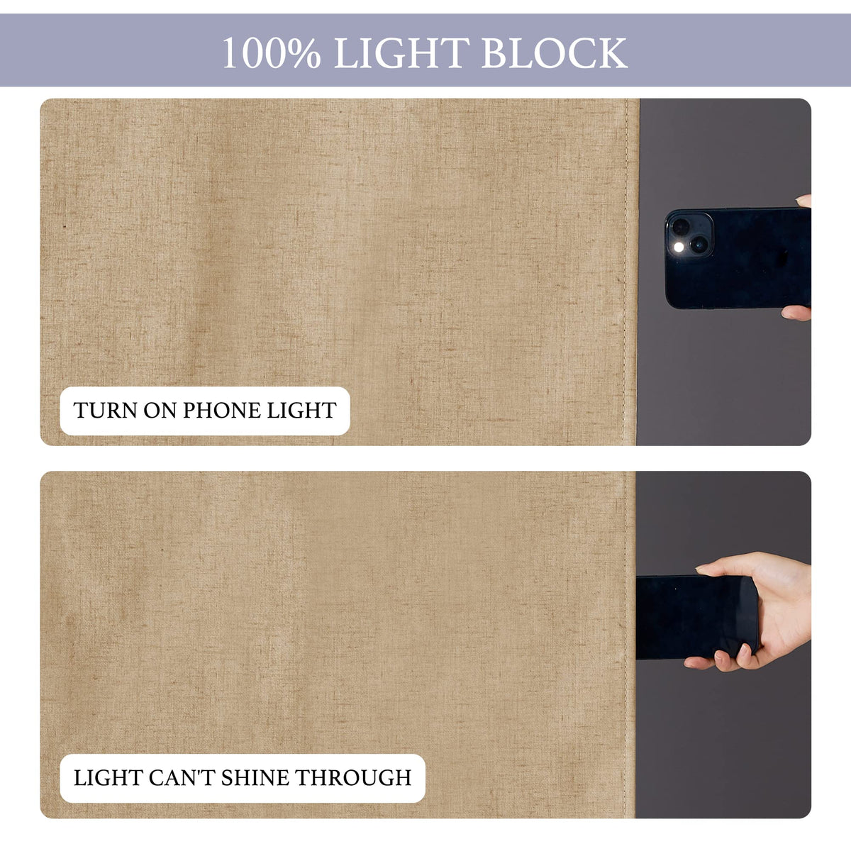 Natural Linen Textured French Door Window Curtains 100% Blackout (Camel / 26"W x 80"L (Pack of 1))