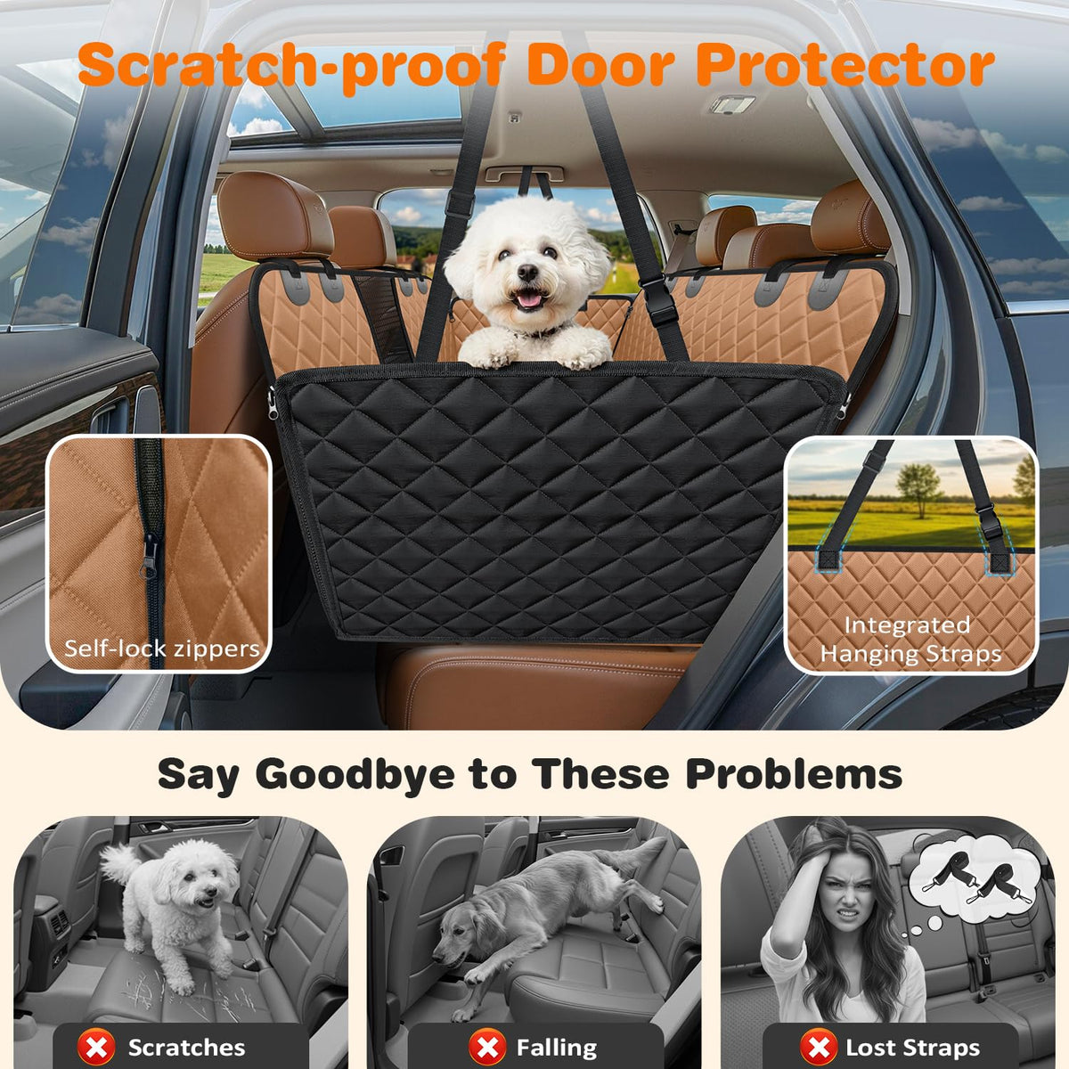 4 in 1 Dog Car Seat Cover for Back Seat (Brown / Standard)