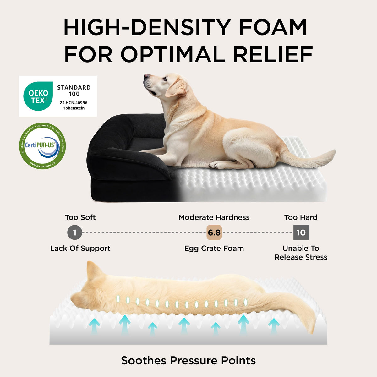 Orthopedic XL Pro Dog Bed Extra Large Washable Original Design (Black / 45"l X 35"w X 7"th)