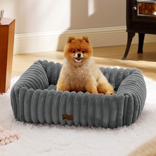 ComfyFleece® Dog Bed for Small Medium Dogs Washable (25.0"L x 21.0"W x 7.0"Th / Warm Grey)