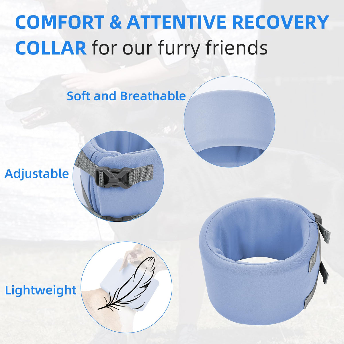 Dog Neck Brace for Pet After Surgery Recovery Adjustable Breathable Neck Cervical Cone (Blue / L)