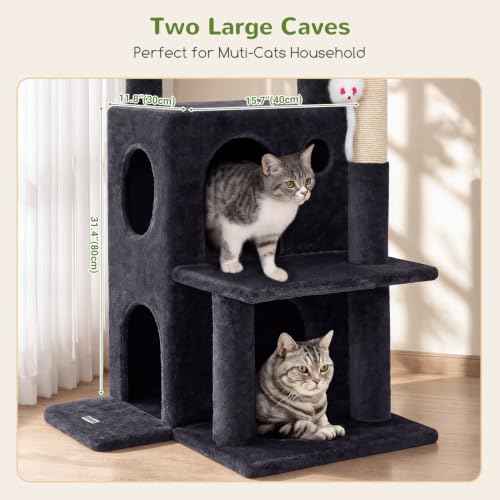 Cat Tree Tower for Indoor Cats Large Adult (Dark Grey / XL)